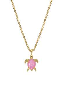 Charm-In 1 件 18K 镀金铜镶嵌红色澳大利亚蛋白石海龟吊坠项链