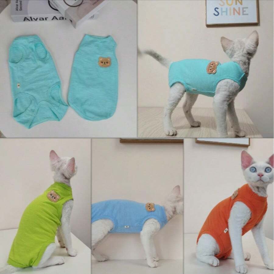 Lightweight Summer 4-Leg Breathable Fresh Sphynx Hairless Cat Clothes, Prevent Scratching Full Body Coverage