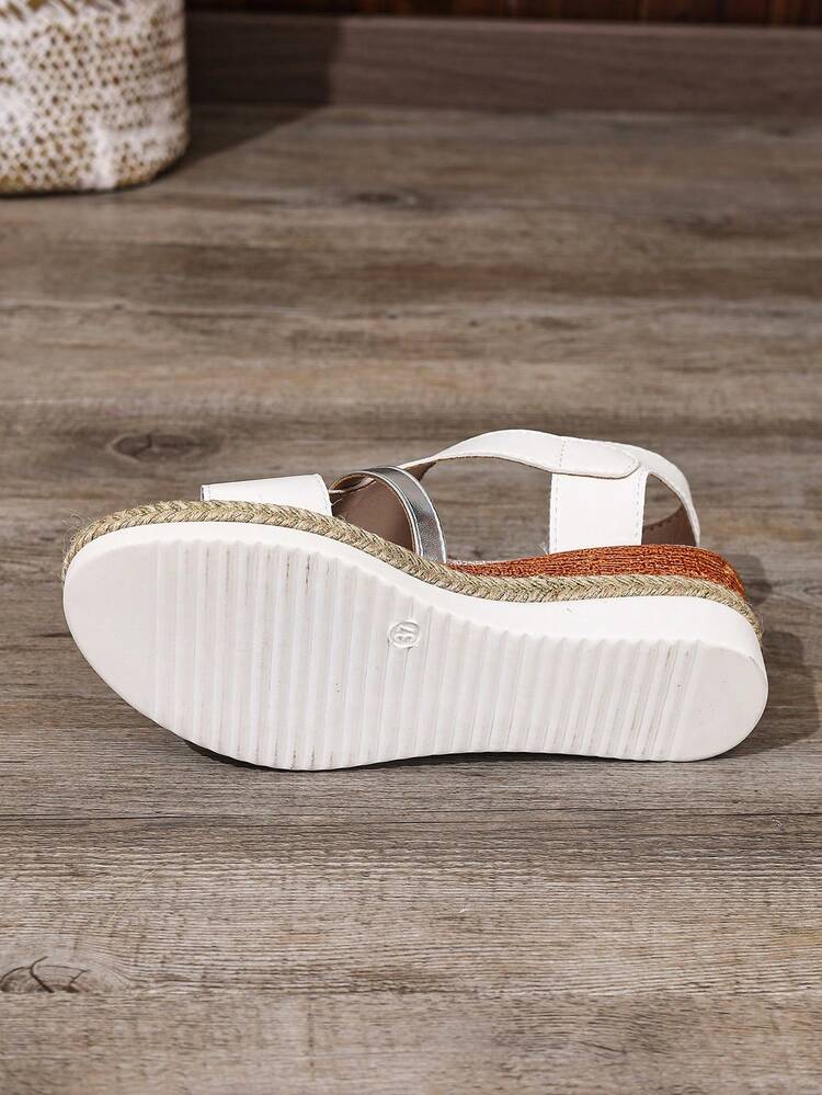 Casual Elegant Linen Rope Sole Platform Open Toe Hook And Loop Strap Roman Style Women Sandals - White - View 7