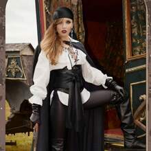 Conjunto de 5 acessórios para fantasia de pirata para mulheres, lenço de cabeça de pirata, faixa de pirata, colar, tapa-olho e brinco para cosplay, dramatização de pirata, baile de Halloween