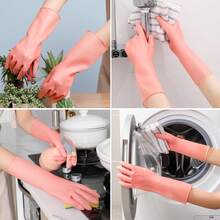 3 pares de guantes de limpieza de goma natural, impermeables y antideslizantes, sin PVC ni látex, adecuados para lavar platos en la cocina, limpiar el baño, el inodoro, lavar vehículos y tareas domésticas diarias, reutilizables, opción ideal para la limpieza del hogar - Multicolor - Ver 4