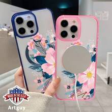 Floral Delight Harmony Pattern Case For IPhone 16 Pro Max 16e 15 Plus 14 13 12 11 XS Max XR X Plus Shockproof Anti-Scratch Durable Non-Yellowing Matte Translucent Back Protective Colorful Border Cellphone Cover Gift - Pink - View 4