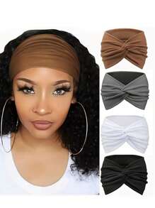 4 pezzi/set Fasce per capelli alla moda boeme di colore unito per donne, foulard retrò intrecciati, accessori per capelli sportivi antiscivolo e assorbenti, fasce eleganti per capelli, fascia per la testa alla moda, per la scuola e l'università