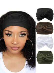 4 pezzi/set Fasce per capelli alla moda boeme di colore unito per donne, foulard retrò intrecciati, accessori per capelli sportivi antiscivolo e assorbenti, fasce eleganti per capelli, fascia per la testa alla moda, per la scuola e l'università