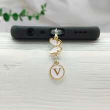 1 件双面圆形字母 A-Z 和蝴蝶吊饰防尘塞，DIY 金属手机装饰