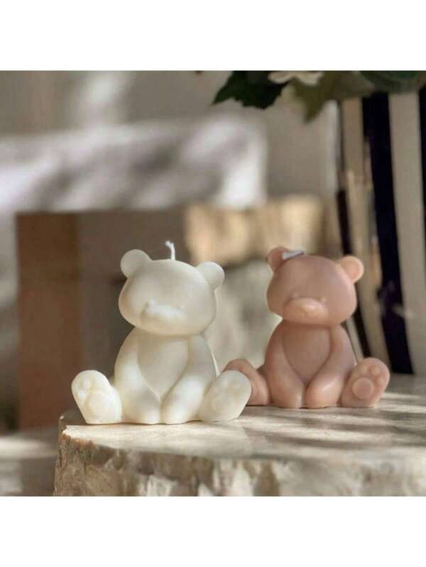 1PC Baby Bear Baptism Candle Gift, Suitable As Guest Gift For Bear-Themed Party. Bulk Baby Baptism Candles For Party Decoration And Gifting (Pink, White)