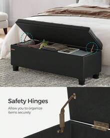 Storage Ottoman, Storage Bench, Tufted Entryway Bedroom Bench, 17.7 X 46.5 X 17.7 Inches, Hinges Easy Lid Operation, Wooden Legs, Synthetic Leather, Loads 330 Lb, Classic Black ULOM071B01,8059554 - 淺藍色 - 查看 7