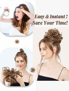 6 Inch Synthetic Hair Bun Extensions Messy Curly Elastic Hair Scrunchies Hairpieces Chignon Donut Updo Hair Pieces For Women - Multicolor - View 5