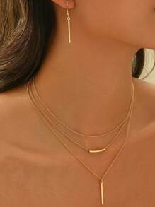 Conjunto de 3 joias boêmias da moda para mulheres, Europa e América, colar com pingente geométrico dourado minimalista e brincos delicados