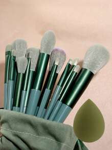 Juego de 13 piezas de brochas de maquillaje suaves y esponjosas con esponja de maquillaje para cosméticos, base, colorete, polvos, sombras de ojos, Kabuki, mezcla y herramienta de belleza