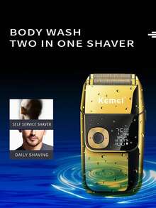 Kemei KM-2028 男士电动剃须刀，3 档速度调节，带胡须修剪器，无线充电，适合秃顶男士，数字显示，3 个刀头，父亲节/男友礼物（1 件装） - 彩色 - 查看 7