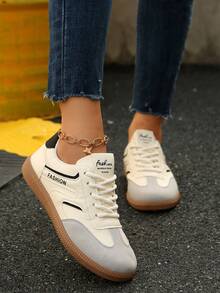 Student Fashion Sporty Low-Top Lace-Up Sneakers For Teenage Girls, Casual Campus Shoes - Black and White - View 6