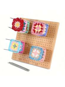 3.94in/7.87in/11.81in Wooden Knitted Pads Grandma Square Crochet Pads Shawl Scarf Socks Sweaters And Daily Handmade Items Crochet Accessories Gifts Handmade Crochet Flower Art Grid Board - Wooden Craft Display With Colored Yarn Guide, Indoor/Outdoor Home Decoration, No Electricity Required | Crochet Supplies And Workstations Knitted And Crochet Projects Handmade Wooden Woven Boards With Barrier Plates, Suitable For Crochet And Grani - Wood Color - View 2