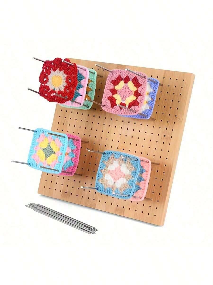 3.94in/7.87in/11.81in Wooden Knitted Pads Grandma Square Crochet Pads Shawl Scarf Socks Sweaters And Daily Handmade Items Crochet Accessories Gifts Handmade Crochet Flower Art Grid Board - Wooden Craft Display With Colored Yarn Guide, Indoor/Outdoor Home Decoration, No Electricity Required | Crochet Supplies And Workstations Knitted And Crochet Projects Handmade Wooden Woven Boards With Barrier Plates, Suitable For Crochet And Grani