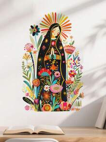 1 pièce Notre-Dame de Guadalupe Sticker mural de statue de fleurs de lune Sticker de porte Vierge Marie en prière Décor de chambre d'enfant Chambre à coucher Salon Bureau Autocollant décoratif Papier peint Décoration de maison Décoration de pièce Autocollants muraux Personnalisés