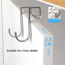 10 件不锈钢多用途窄橱柜/抽屉挂钩，适用于厨房、浴室、衣柜 - 銀色 - 查看 3