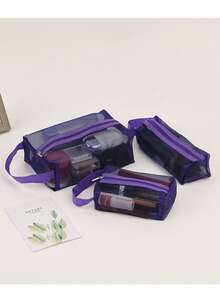 3pcs Portable Cosmetic Bag Set, Travel Storage Organizer, Makeup Pouch, Foldable Coin Purse - Multicolor - View 4