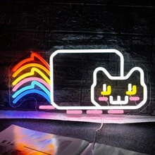 1pc Rainbow Cat Neon Sign, Colorful Rainbow Cat Neon Sign, For Wall Decoration, Dimmable And Powered By USB, For Bedroom Pet Store Games Room Birthday Party Decorations Gift
