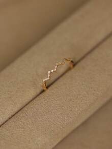 GAGAFEEL 1 件 S925 纯银心电图波浪 V 形戒指适合女性简约时尚小手指合成锆石戒指完美节日礼物 - 金色 - 查看 8