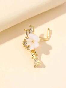 1 chiếc khuyên mũi hình hoa dành cho nữ, kiểu dáng gợi cảm/tối giản, đính đá Cubic Zirconia, phù hợp cho kỳ nghỉ/hàng ngày, phụ kiện thời trang cho mọi mùa. - Hoa tai mũi màu trắng - Xem 3