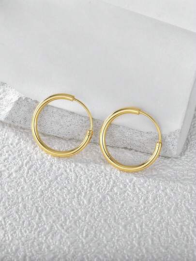 Charm-In 1 对 18K 镀金简约女士环形耳环，镀层厚度 0.03-0.05μm