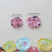 10/20pcs Cute Printed Transparent Colorful Apple Shape 4-Hole Buttons, DIY Sewing Buttons, Decorative Buttons For Clothing, Phone Cases, Phone Straps, Hair Accessories - Multicolor - View 2