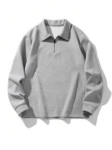 2 Pieces Set Men's Jacquard Collar Half Zip Sweatshirt And Ankle Cuffed Pants, Matching Outfit - Grey - View 4