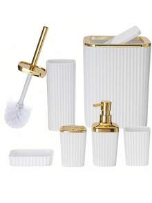 3/6pcs Luxury Bathroom Accessory Set, Includes Soap Dish, Toothbrush Holder, And More, Suitable For Home Bathroom Decor, Bathroom Accessories, Bathroom Storage, Autumn Decor And Back To School - Multicolor - View 17