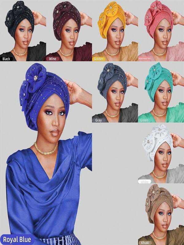 1 Stück afrikanisches Muslimisches Kopfband für Frauen mit Doppelblumen-Perlen, lässiges Polyester Haarnetz mit Perlendekorationen, geeignet für Hochzeiten, Partys, Feiertage und den täglichen Gebrauch, Frühling/Sommer/Herbst/Winter