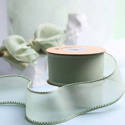 Solid Color Lace Edged Tulle Ribbon, DIY Baking Birthday Cake Bow Gift Flowers Chiffon Ruffle