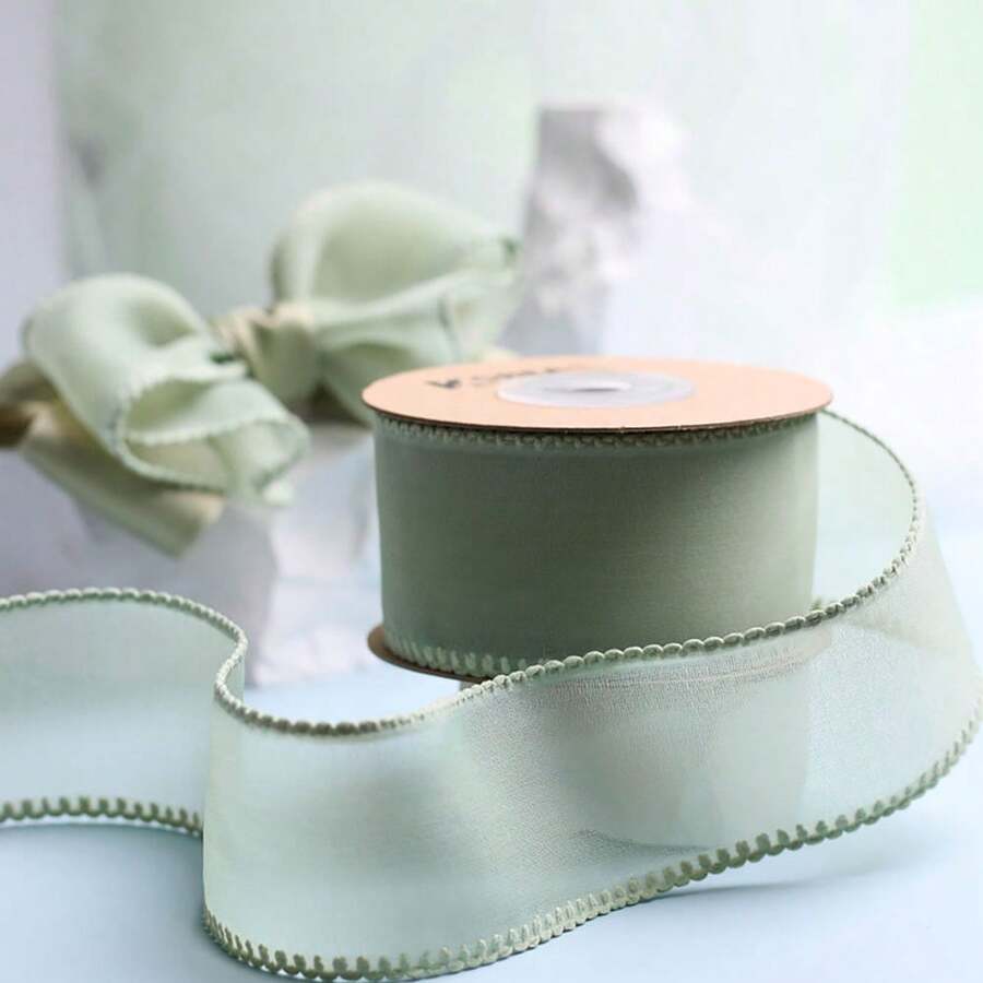 Ruy băng voan viền ren màu trơn, dùng để tự làm nơ trang trí bánh sinh nhật, quà tặng, hoa trang trí, vải voan xếp nếp.