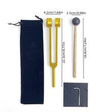 Aluminum Alloy Tuning Fork, 128Hz/256Hz/528Hz Frequency Adjustment, Yoga Meditation Energy Regulator With Mallet And Velvet Bag - Gold - View 12