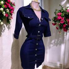 Women Denim Dresses - Dark Wash - View 8