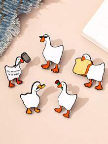 2pcs (Random Design) Cartoon Big White Goose Brooch, Creative Student Backpack Pins Clothing Accessories, Cute And Adorable Letter Metal Badge