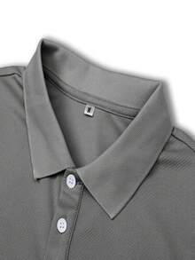 Men's Lightweight Short Sleeve Polo Shirt And Drawstring Waist Shorts Set, Comfortable, Slightly Loose Fit, Breathable - Grey - View 3