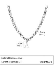 1pc Hot Classic Stainless Steel Initial Pendant Chain Necklace For Men - Silver - View 6