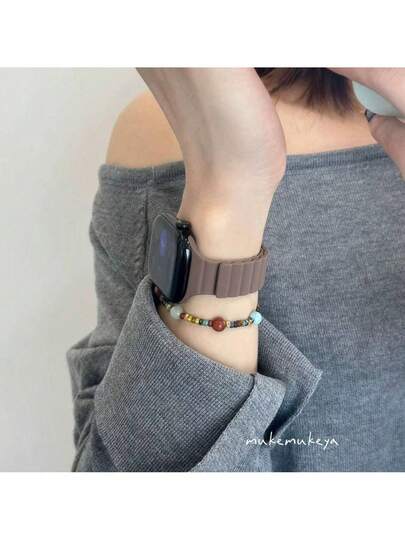 1 件男女通用硅胶磁性表带，兼容 ，薄硅胶磁性表带，兼容 42mm 38mm 40mm 41mm 44mm 45mm 46mm 49mm，时尚智能手表替换表带，兼容 系列 Ultra2、Ultra SE2、SE、10、9、8、7、6、5、4、3