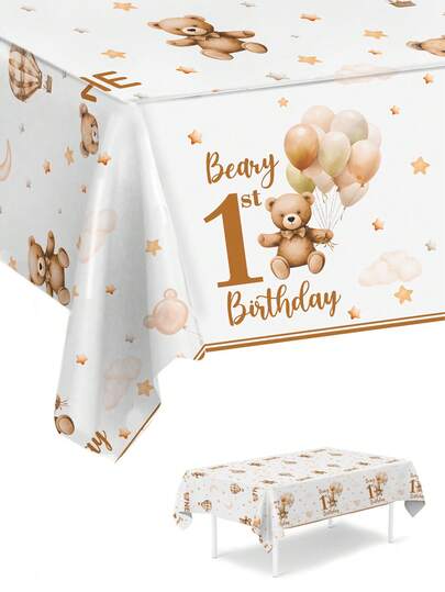 Toalha de mesa Litter Bear para 1º aniversário, 1 peça, capa de mesa decorativa para 1º aniversário, toalha de mesa para decoração de centro de festa, caminho de mesa com tema Litter Bear para 1º aniversário, decoração para casa, decoração de quarto, presente para festa de 1º aniversário, decoração para festa de revelação de gênero, decoração para chá de bebê, acessórios para fotos de 1º aniversário