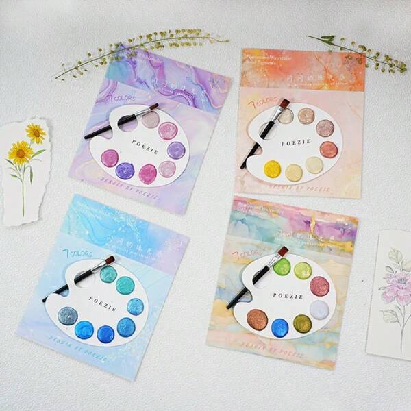 Pearlescent Watercolor Paint Set, Portable Cute Color Palette, Ready To Use Solid Watercolor Pigments