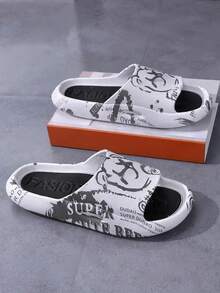 Zapatillas de Hombre con Dibujos Animados,Zapatillas de ducha antideslizantes de EVA para hombre,Chanclas de Moda para Pareja,Sandalias de verano para mujer,Sandalias de primavera bohemias,Sandalias hombre playa,Chanclas hombre,Sandalias de mujer baño,Flip flops hombre,Antideslizantes,de uso en interiores y exteriores,nuevas para el verano, estilo de celebridad de la red - Negro - Ver 2