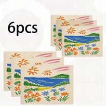 1/2/4/6 Set, Simple And Creative Watercolor Style Patterns, Bright Colors, Fashion, Minimalism, Linen Table Mat, Dining Table Decoration, Creative Printing, Washable Table Mat, Practical And Warm Desktop Decoration, Essential For Home And Kitchen, Suitable For Family Gatherings, Holiday Decoration, And Room Decoration.