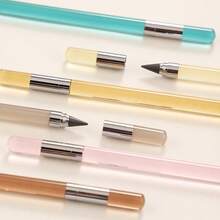 1 peça de haste acrílica transparente, lápis eterno, impossível de terminar de escrever, lápis de desenho resistente à quebra, sem necessidade de apontar, peças do lápis aleatórias.