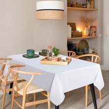 1pc Solid White Polyester Tablecloth, Minimalist Style For Dining Room, Meeting Room, Desk, Coffee Table, Wedding, Party, Baby Shower - White - View 6