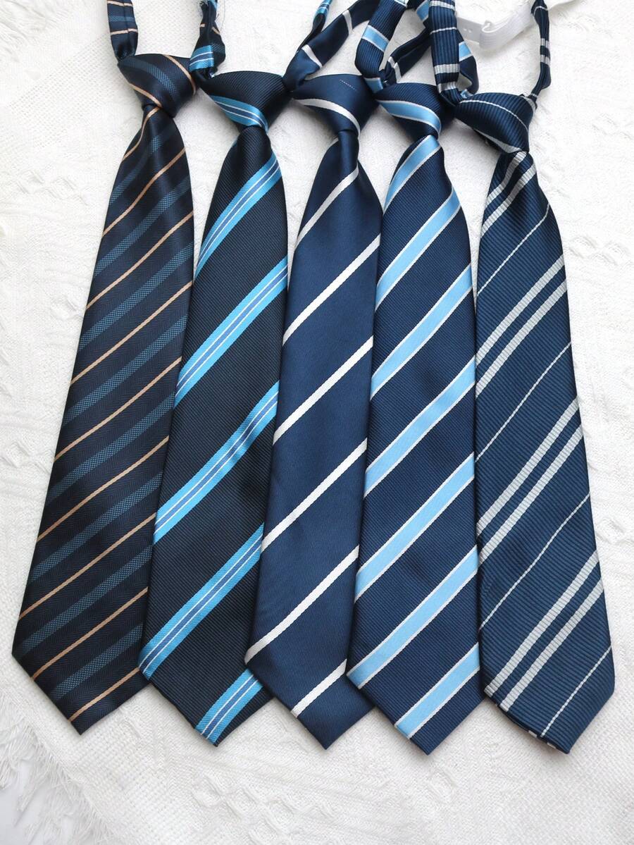 1 件海军蓝条纹弹性无领带，休闲日常穿着，适合 JK 校园风格和街头服饰