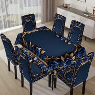 1pc/5pcs/7pcs/30pcs Luxurious Peacock Blue Embroidered Floral Rectangle Tablecloth + Removable Chair Cover Set, 100% Polyester Velvet Tablecloth, Applicable For Home Dining Room, Living Room, Kitchen, House, Hotel Daily Use, Gift, Party Decor 1 Tablecloth + 4 Chair Covers Or 1 Tablecloth + 6 Chair Covers