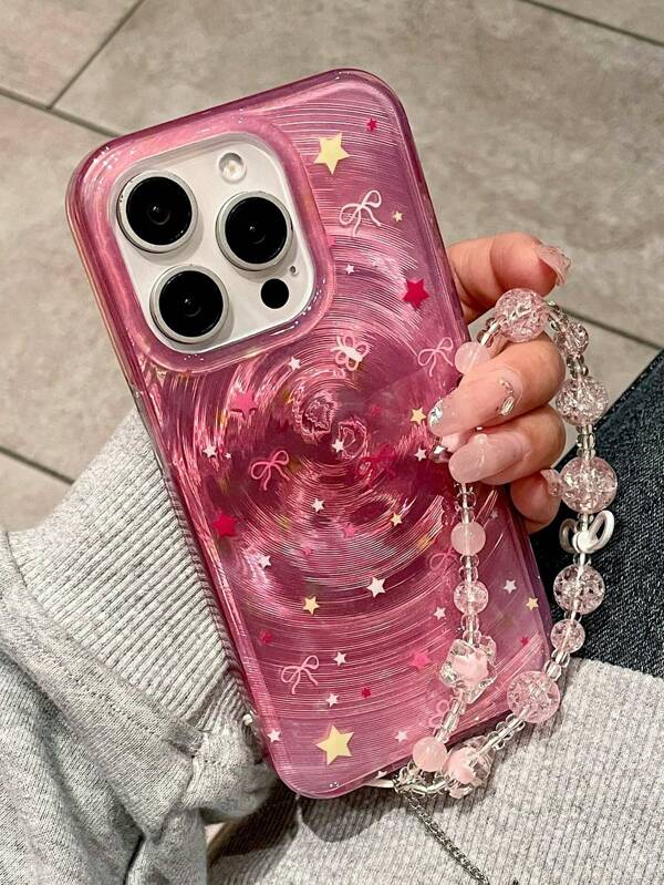 INS Korean Y2K Hot Pink Floral Butterfly Swirl Pattern Phone Case Compatible With IPhone 16 15 14 13 Pro Max Laser Protective Back Cover