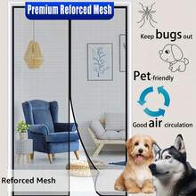 1 Stück extra großer magnetischer Fliegenschutz, schwarz-Netz dekorativer Insektenschutz Vorhang, atmungsaktiv, Sommer Schlafzimmer/Küche/Terrasse Abdeckung, selbstschließendes magnetisches Fliegengitter, moderne Heimdekoration