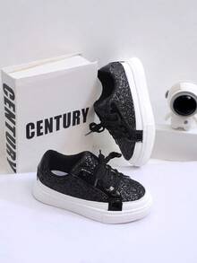 1 Pair Girls Sparkly Sequins Decorated Shoelace Design Sneakers, Fashion Comfortable Anti-Slip Durable Lightweight Running Shoes, Suitable For Daily Wear And Stage Performance - Black - View 6