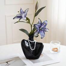 蓝色丝绸花，复古百合人造花插花，2朵花和1个花蕾，乳胶真触复活节百合花，婚礼花束派对餐厅家居餐桌装饰中心婚礼花束