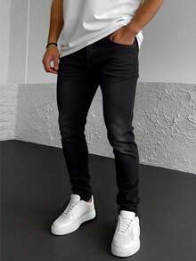 Jeans skinny para hombre en denim negro, ajustados y elegantes, ideal para estilos urbanos - Negro - Ver 3